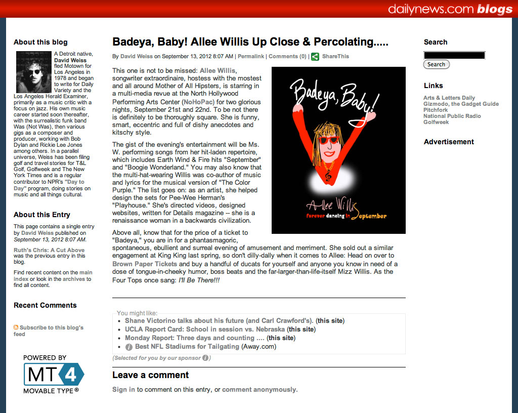 Badeya, Baby! Allee Willis Up Close & Percolating......, (All Things Good, 9/13/12)